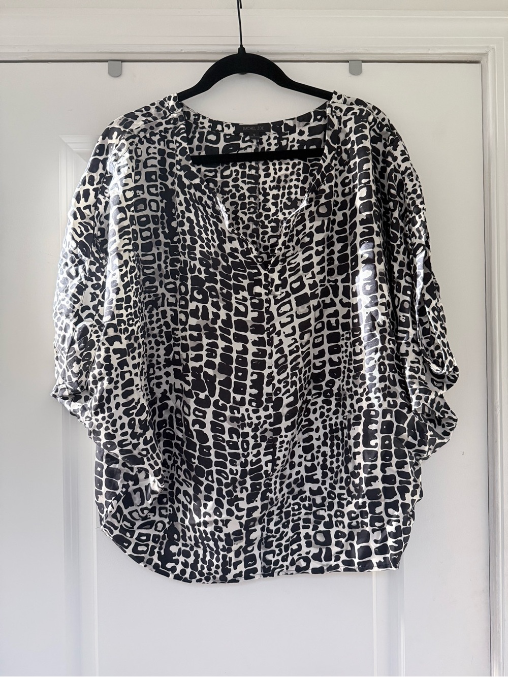 Rachel Zoe Silk Animal Print Sleeveless Billowy Blouse Black White | Sz 0
